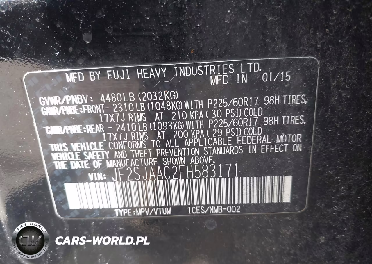 2015 Subaru Forester 2.5I VIN:JF2SJAAC2FH583171 - 9
