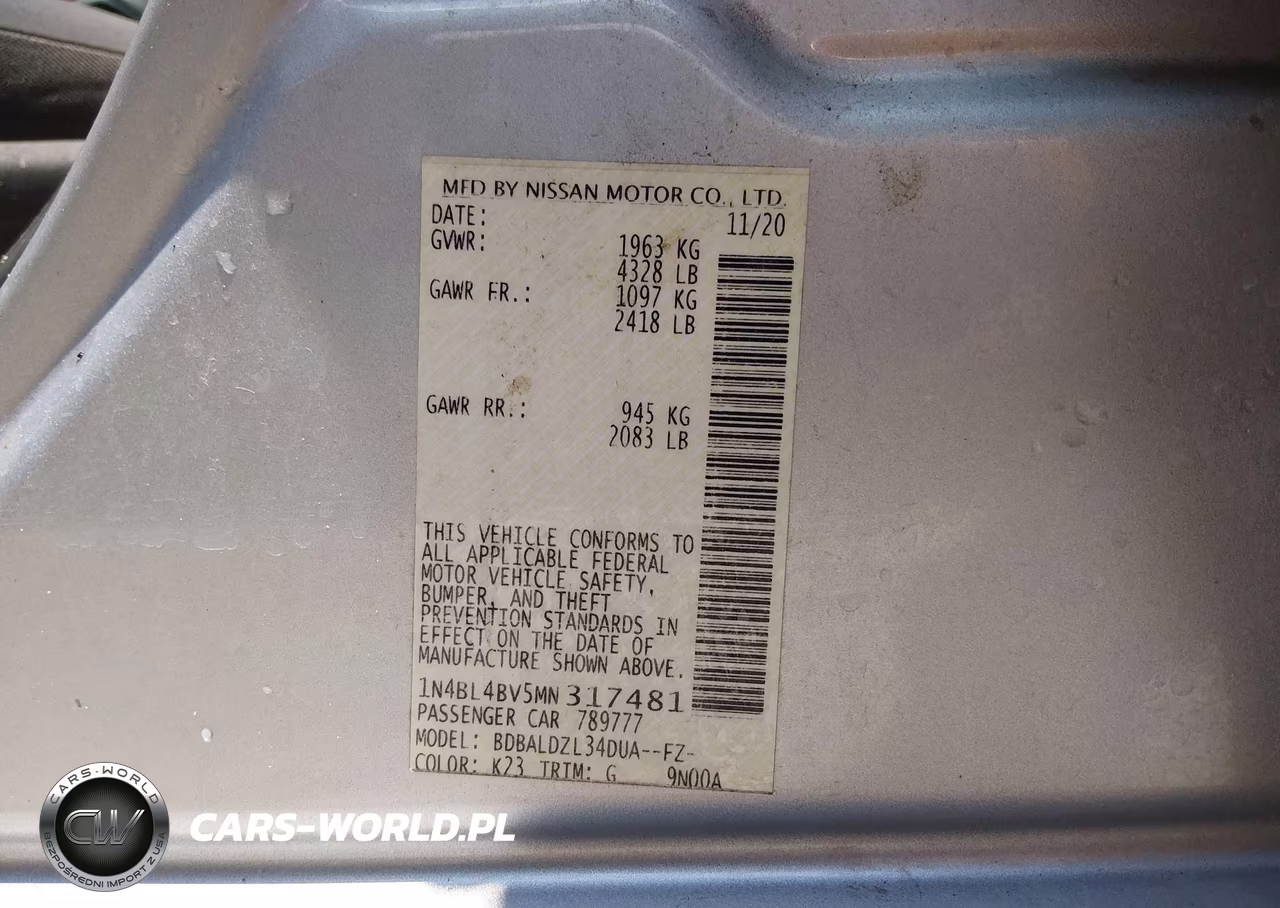 2021 Nissan Altima S Fwd VIN:1N4BL4BV5MN317481 - 9