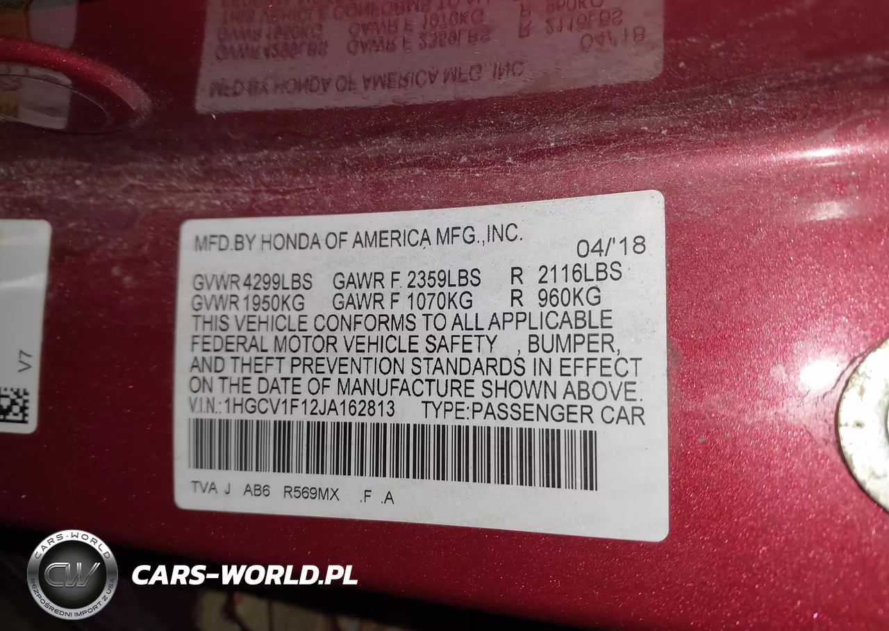 2018 Honda Accord Lx VIN:1HGCV1F12JA162813 - 9