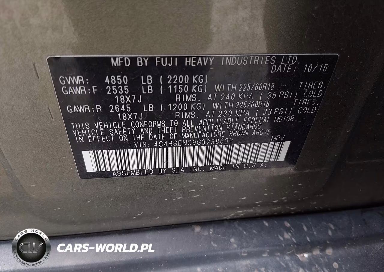 2016 Subaru Outback 3.6R Limited VIN:4S4BSENC9G3238632 - 9