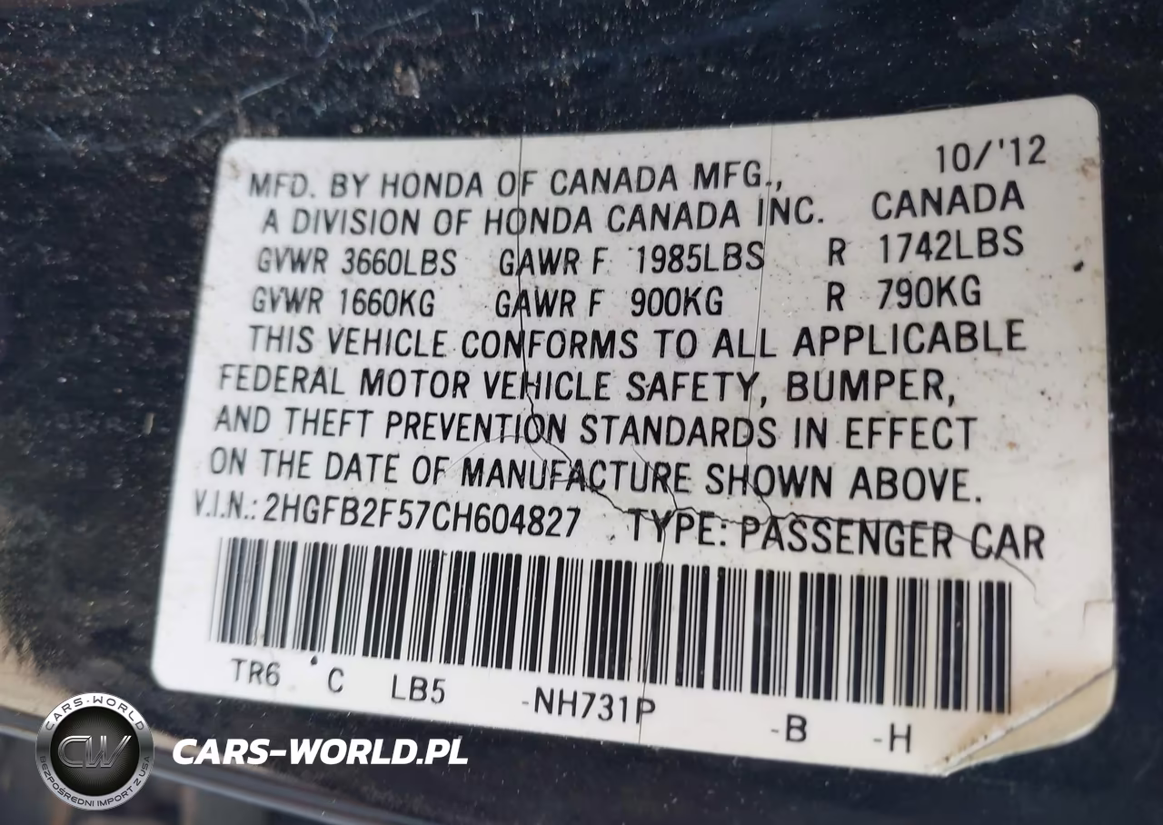 2012 Honda Civic Lx VIN:2HGFB2F57CH604827 - 9