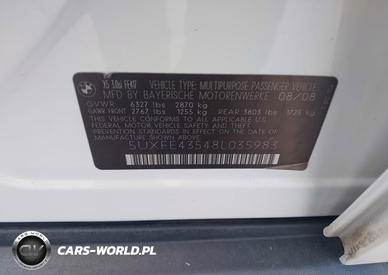 2008 BMW X5 3.0Si VIN:5UXFE43548L035983 - 9