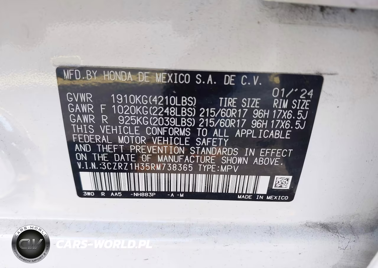 2024 Honda Hr-V 2Wd Lx VIN:3CZRZ1H35RM738365 - 9