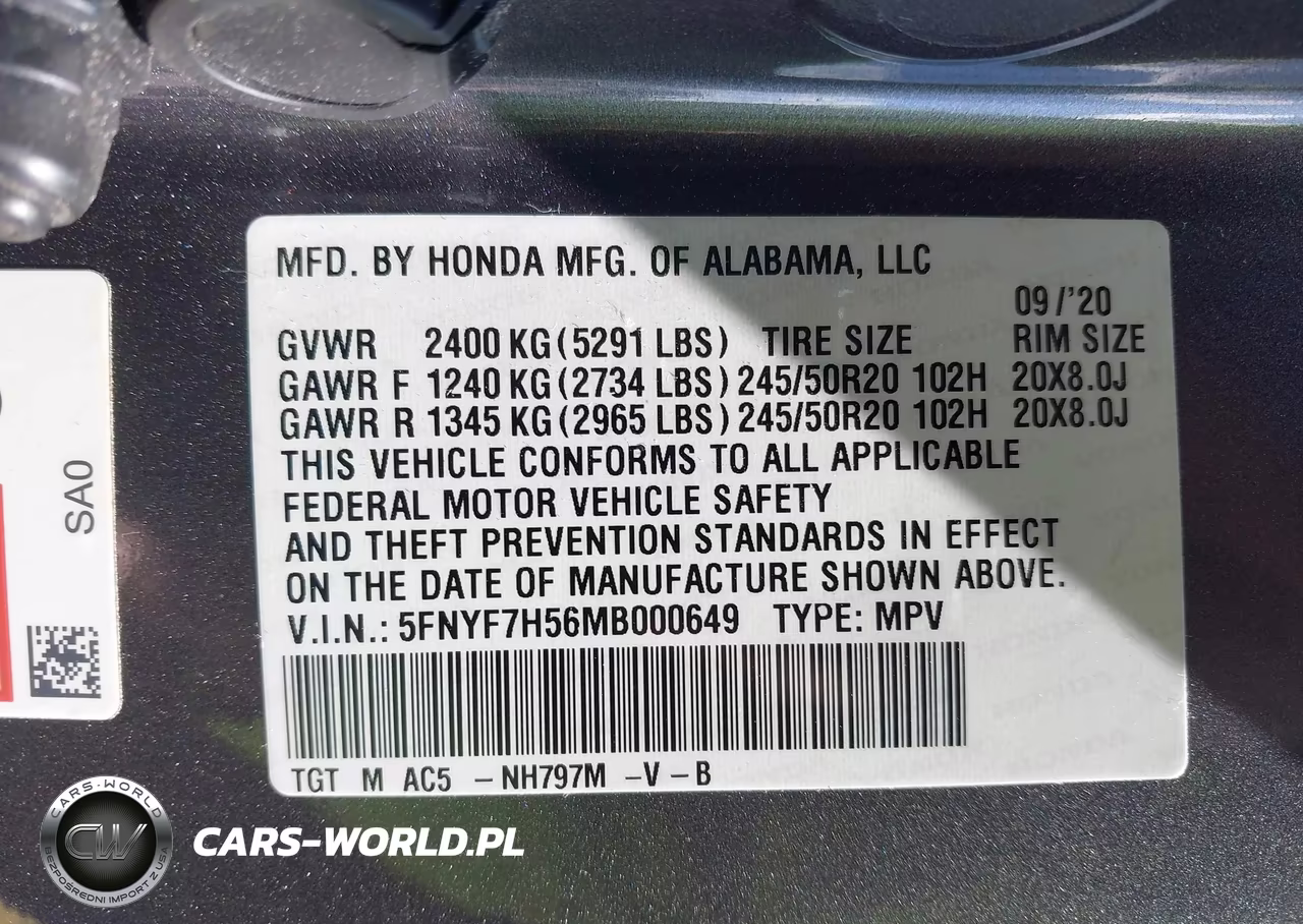 2021 Honda Passport 2Wd Ex-L VIN:5FNYF7H56MB000649 - 9