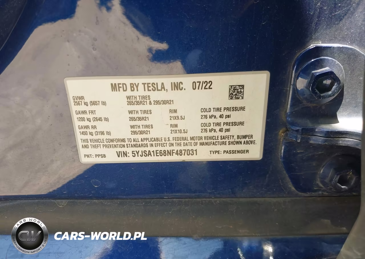 2022 Tesla Model S Plaid Tri Motor All-Wheel Drive VIN:5YJSA1E68NF487031 - 9