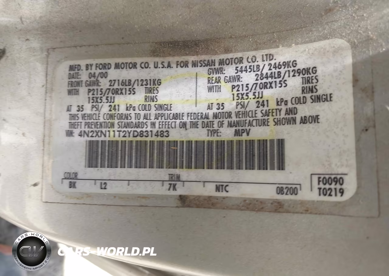 2000 Nissan Quest Gle-Gxe-Se-Cloth-Se-Leather VIN:4N2XN11T2YD831483 - 9