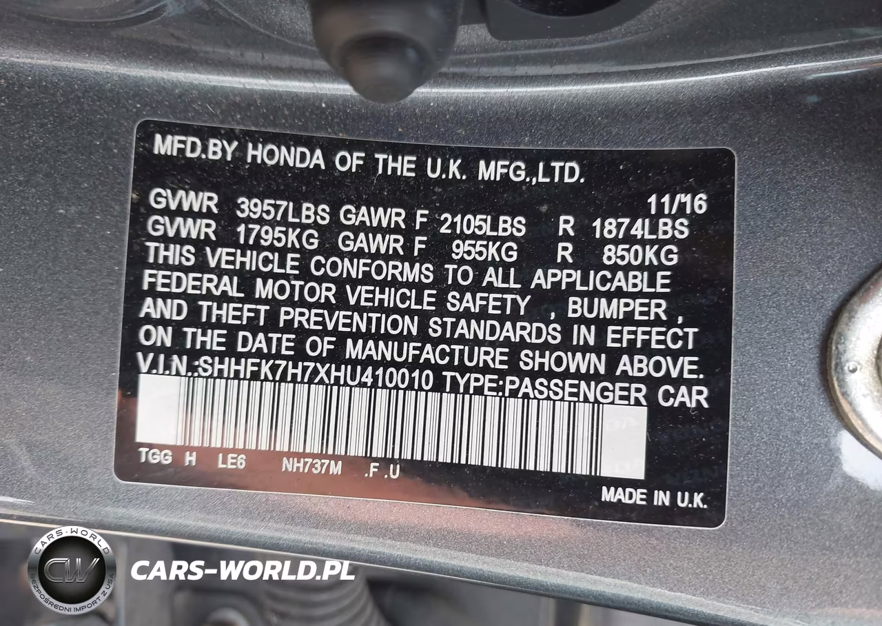 2017 Honda Civic Ex-L VIN:SHHFK7H7XHU410010 - 9