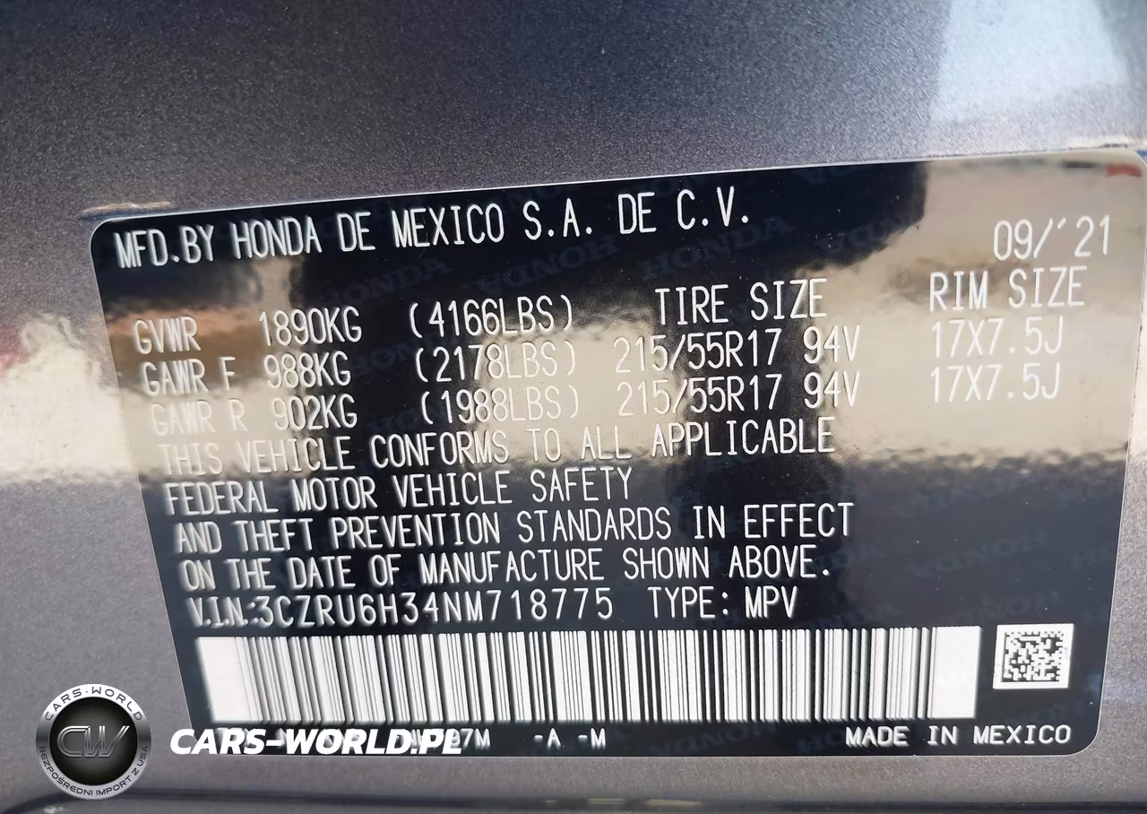 2022 Honda Hr-V Awd Lx VIN:3CZRU6H34NM718775 - 9