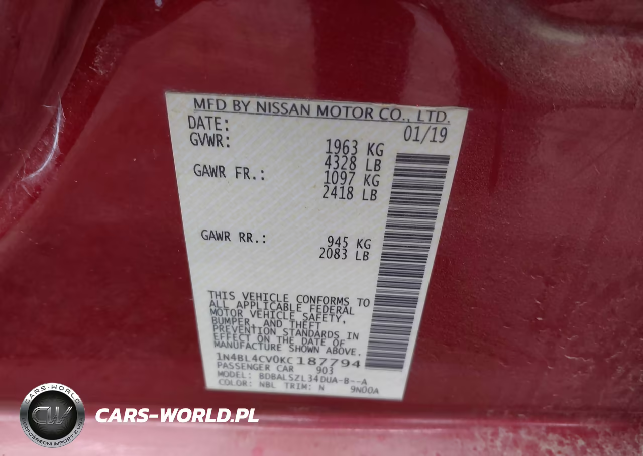 2019 Nissan Altima 2.5 Sr VIN:1N4BL4CV0KC187794 - 9