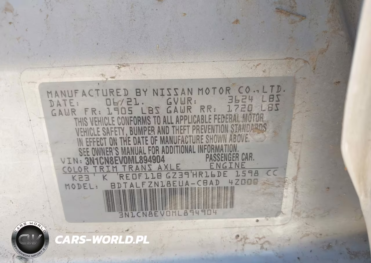 2021 Nissan Versa Sv Xtronic Cvt VIN:3N1CN8EV0ML894904 - 9