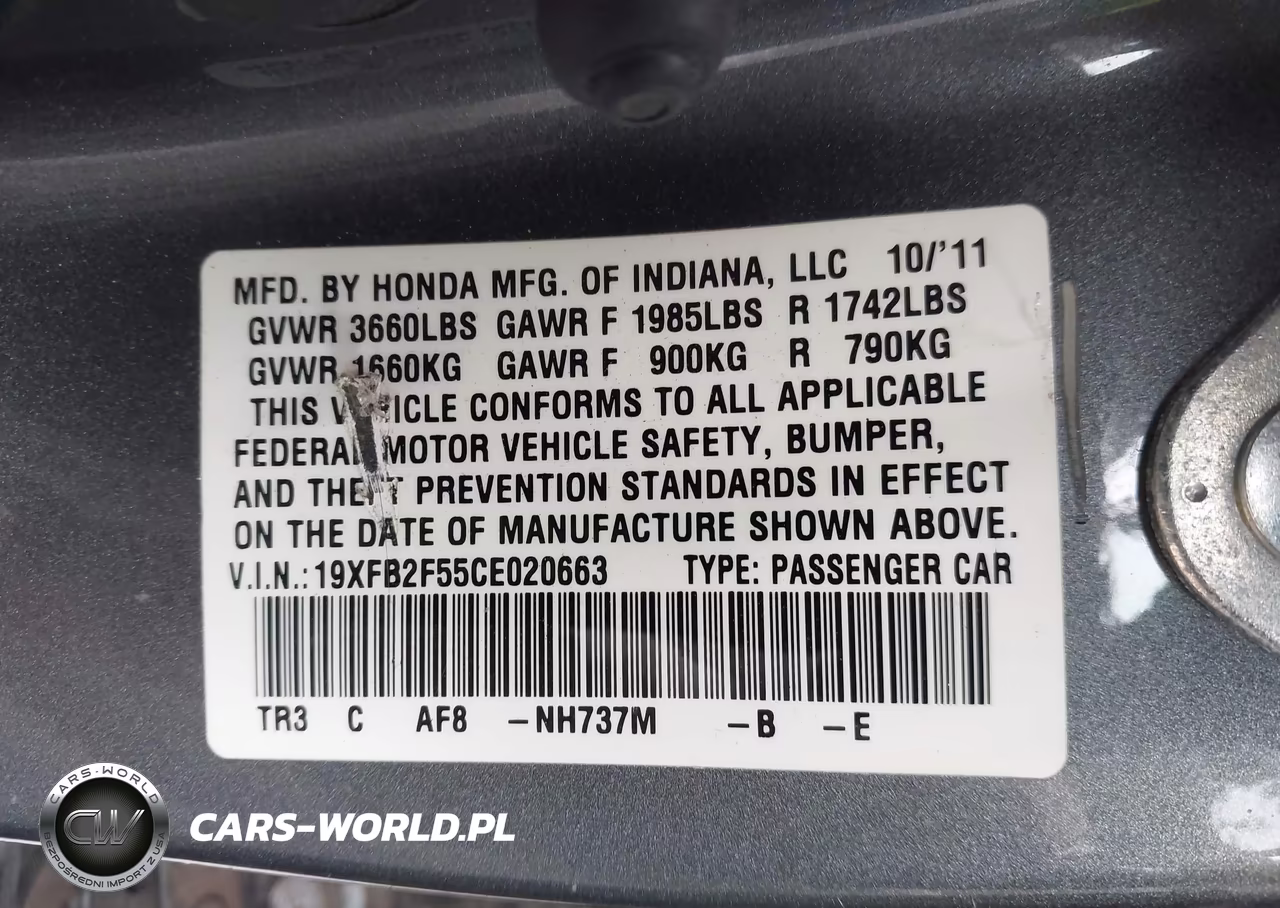2012 Honda Civic Lx VIN:19XFB2F55CE020663 - 9