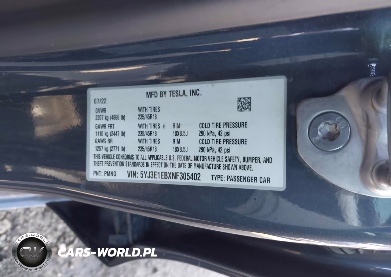2022 Tesla Model 3 Long Range Dual Motor All-Wheel Drive VIN:5YJ3E1EBXNF305402 - 9