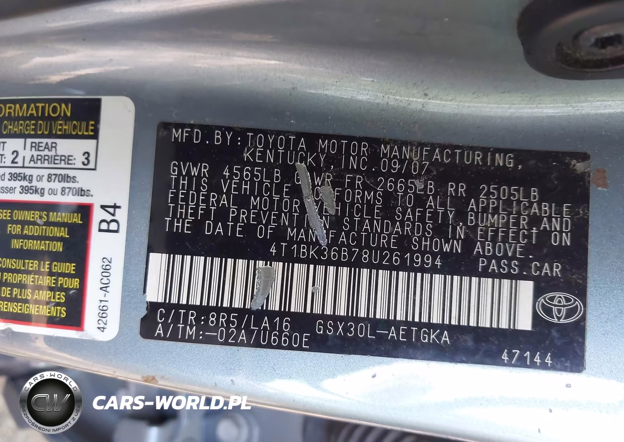 2008 Toyota Avalon Xls VIN:4T1BK36B78U261994 - 9