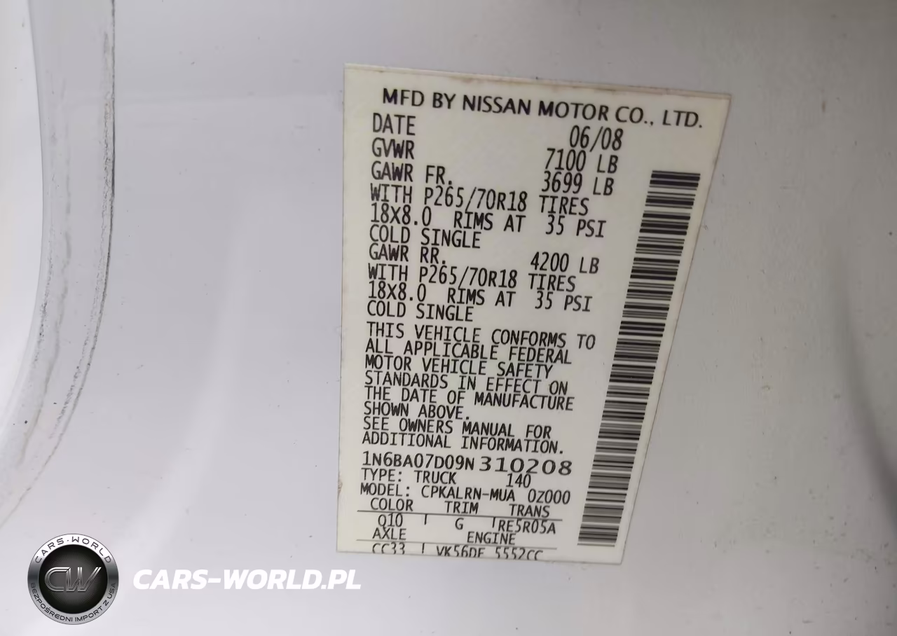 2009 Nissan Titan Xe VIN:1N6BA07D09N310208 - 9