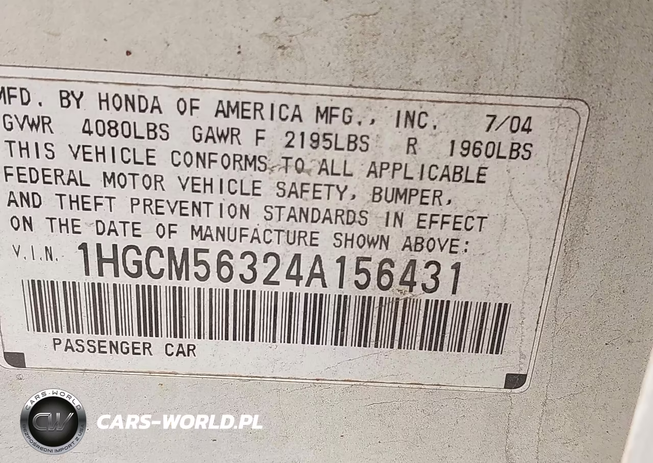 2004 Honda Accord 2.4 Lx VIN:1HGCM56324A156431 - 9