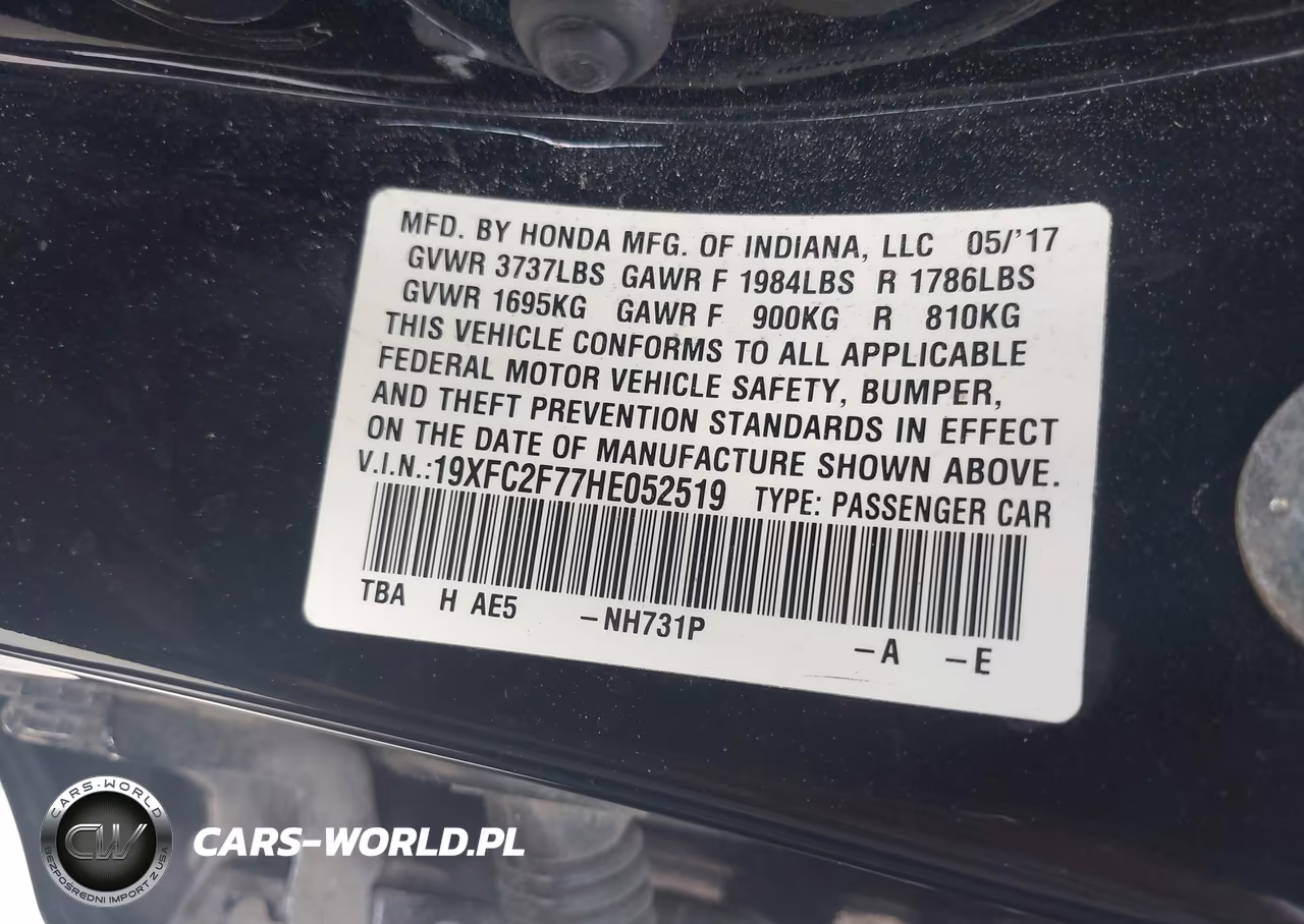 2017 Honda Civic Ex VIN:19XFC2F77HE052519 - 9