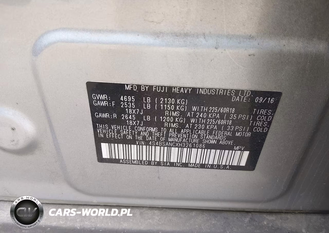 2017 Subaru Outback 2.5I Limited VIN:4S4BSANCXH3261086 - 9