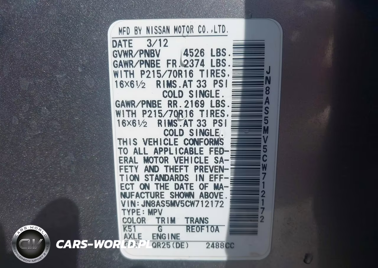 2012 Nissan Rogue S VIN:JN8AS5MV5CW712172 - 9