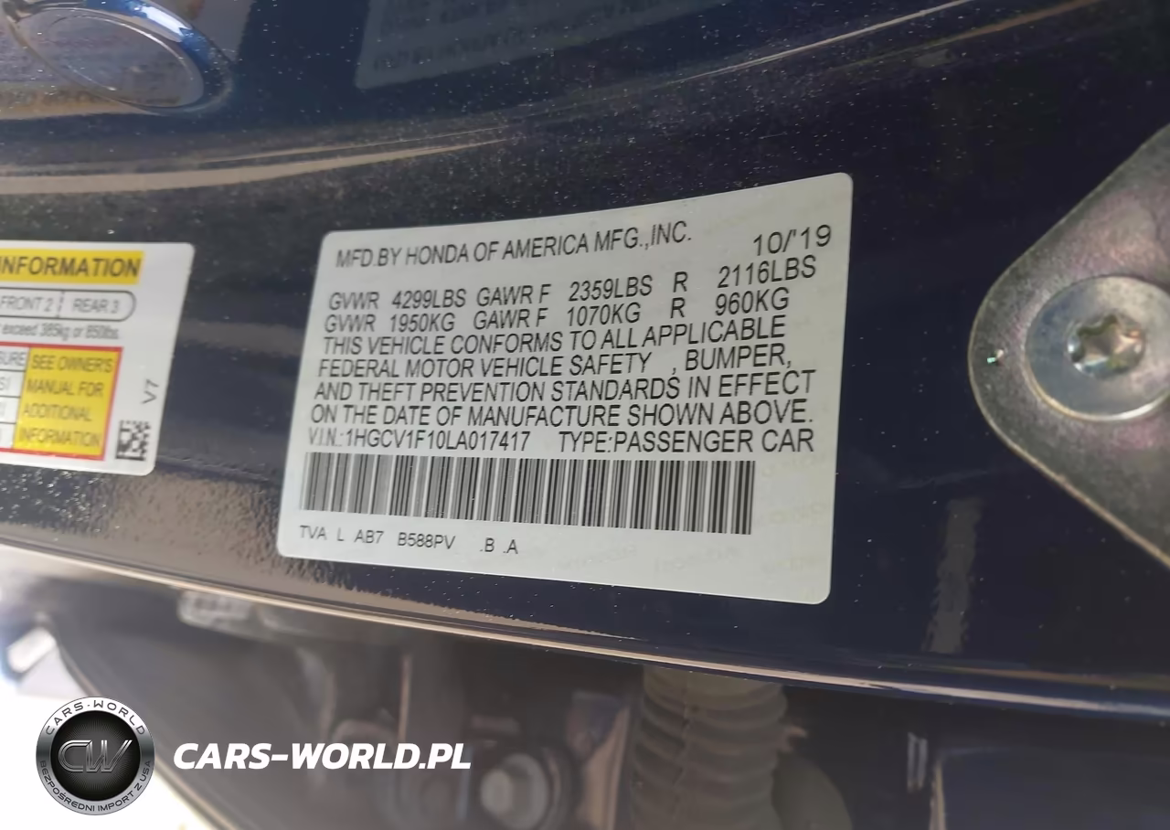2020 Honda Accord Lx VIN:1HGCV1F10LA017417 - 9