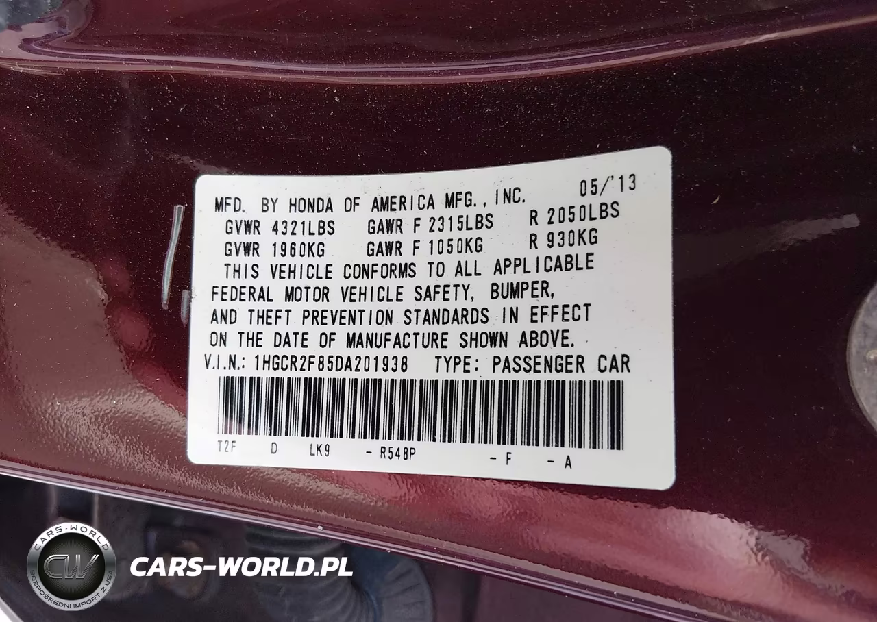 2013 Honda Accord Ex-L VIN:1HGCR2F85DA201938 - 9