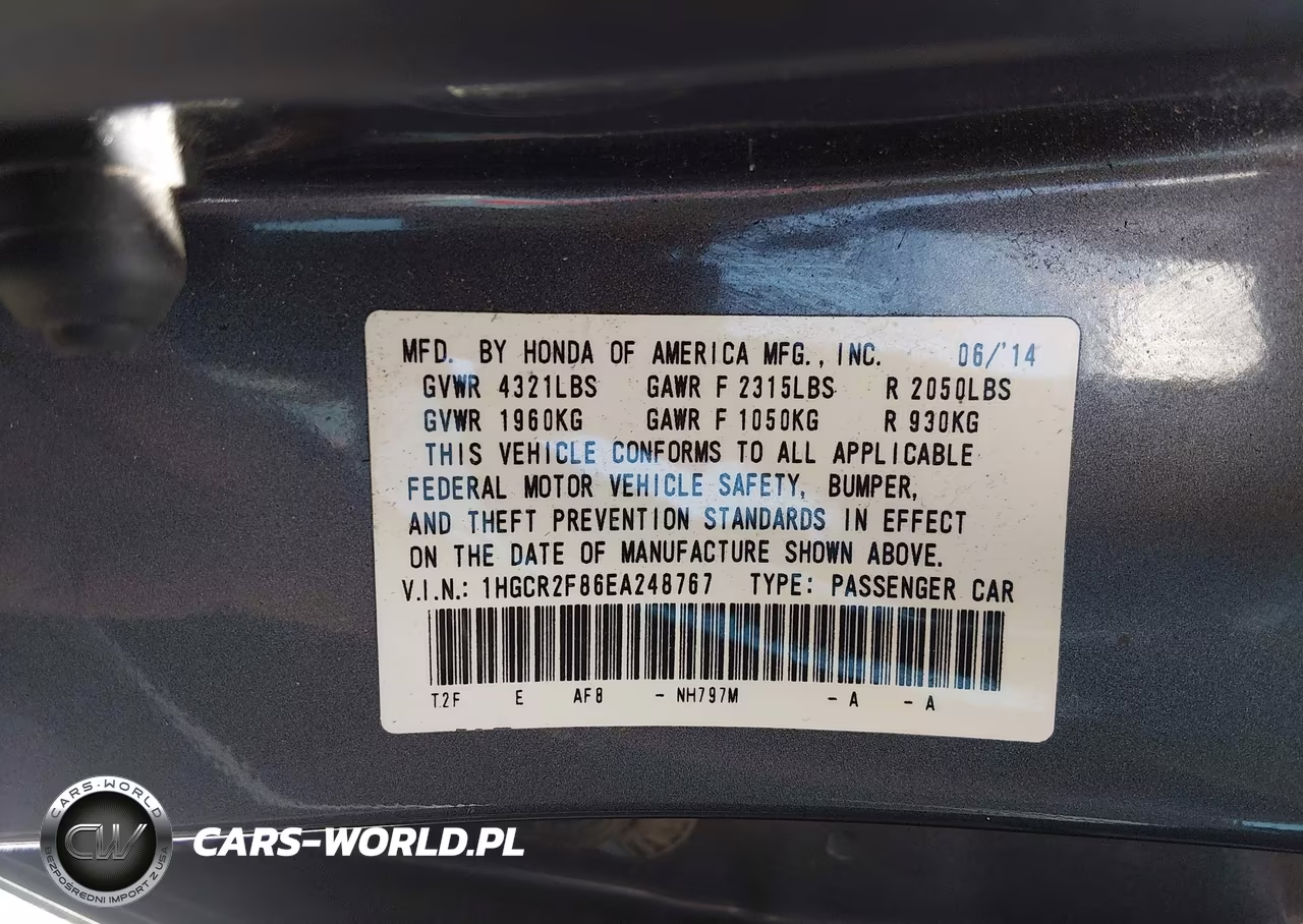 2014 Honda Accord Ex-L VIN:1HGCR2F86EA248767 - 9