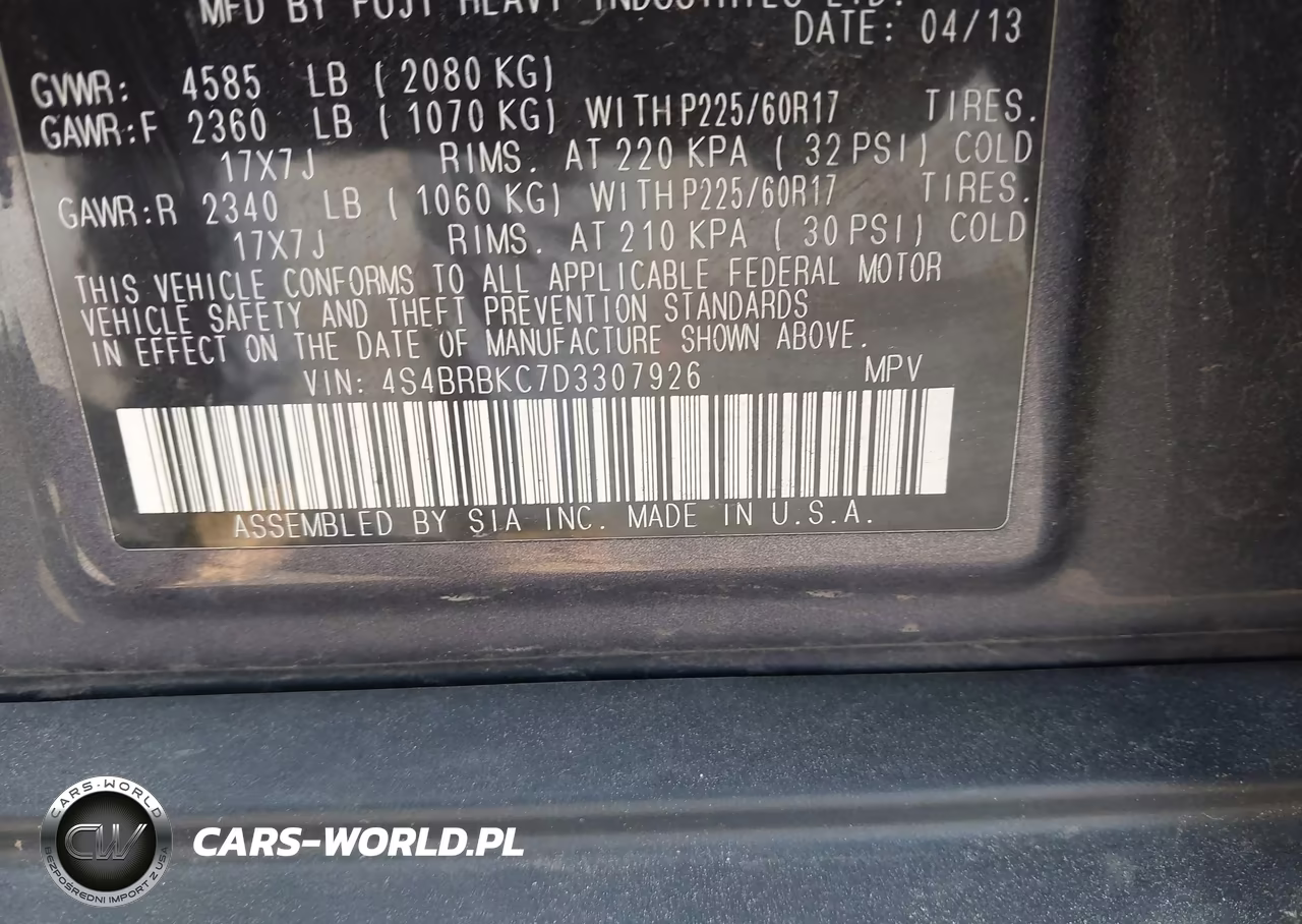 2013 Subaru Outback 2.5I Limited VIN:4S4BRBKC7D3307926 - 9