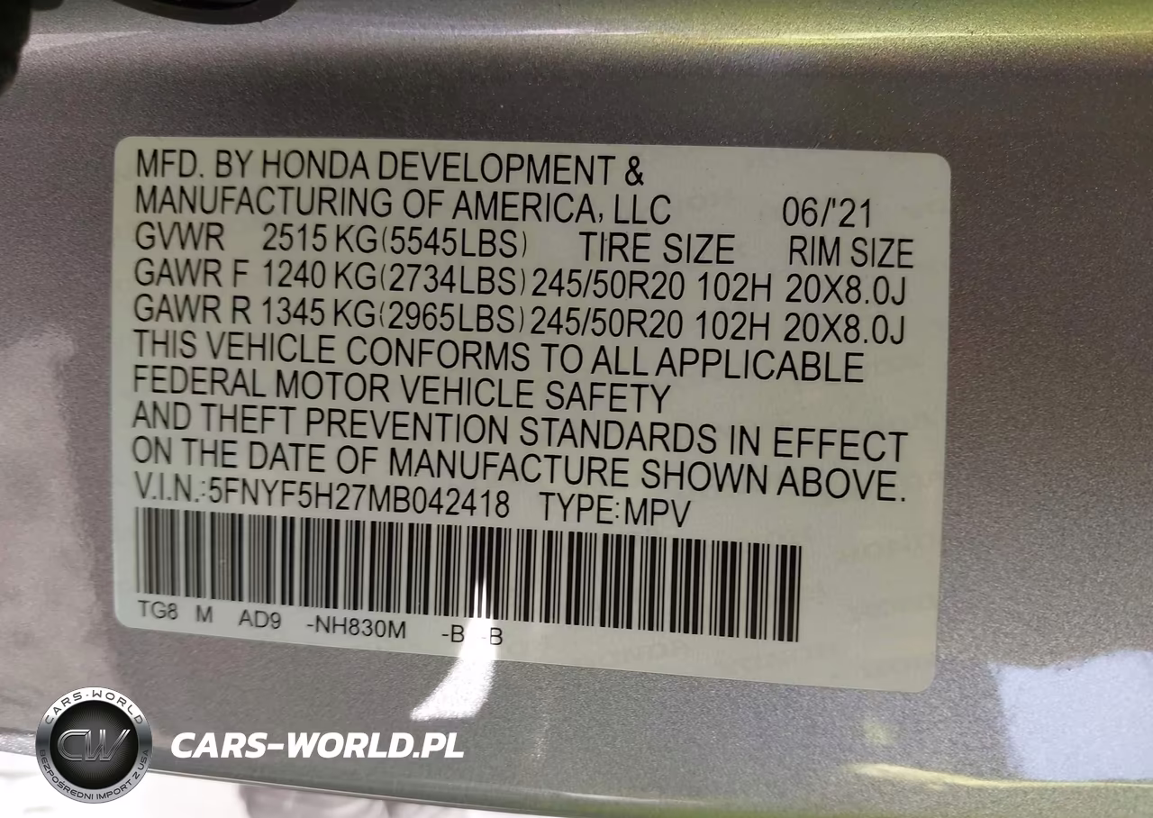 2021 Honda Pilot 2Wd Special Edition VIN:5FNYF5H27MB042418 - 9