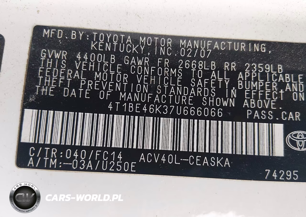 2007 Toyota Camry Se VIN:4T1BE46K37U666066 - 9