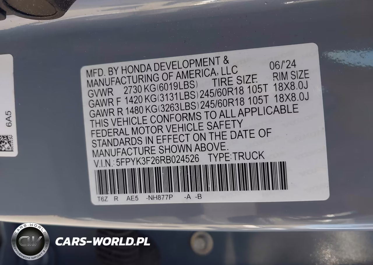 2024 Honda Ridgeline Sport+ VIN:5FPYK3F26RB024526 - 9