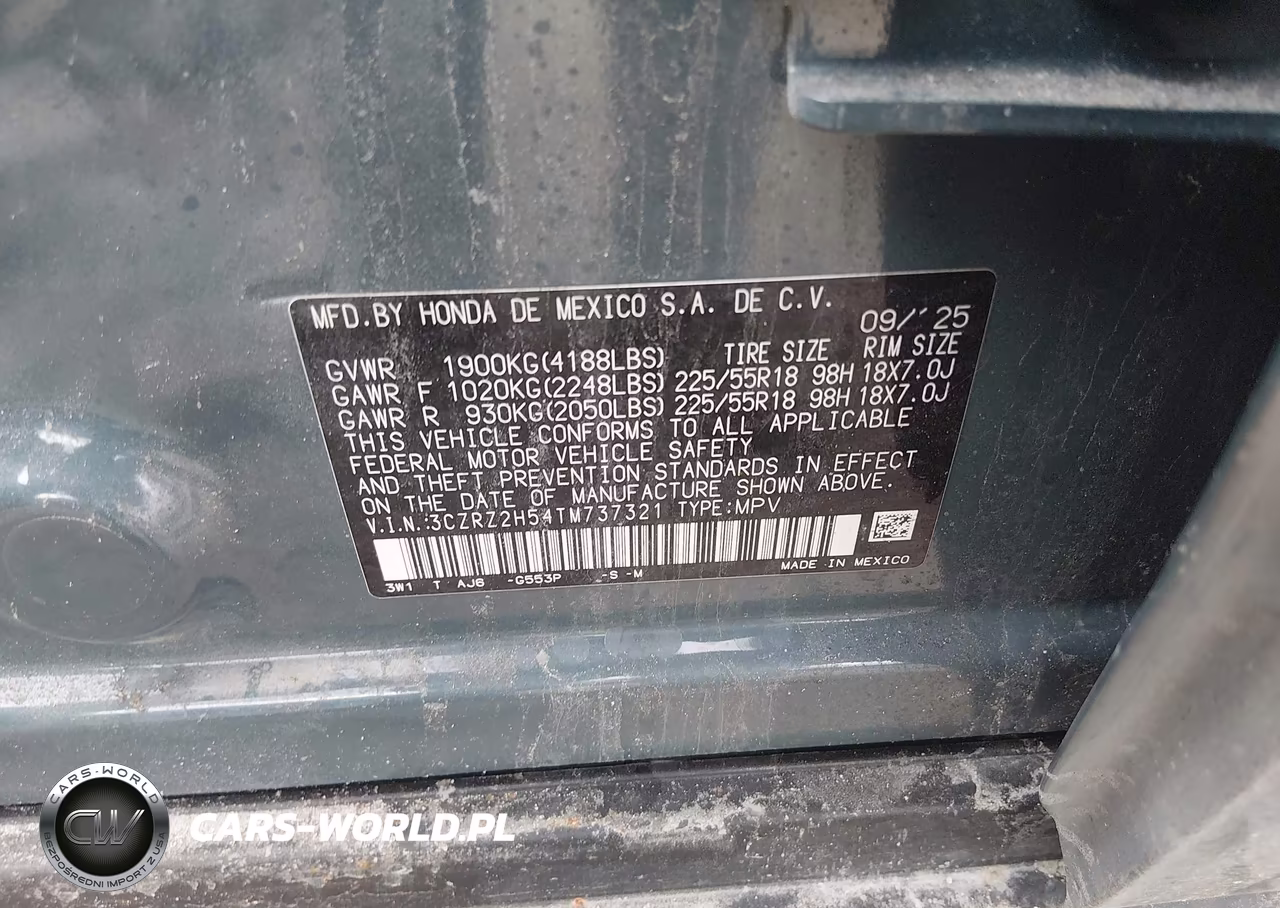 2026 Honda Hr-V Awd Sport VIN:3CZRZ2H54TM737321 - 9
