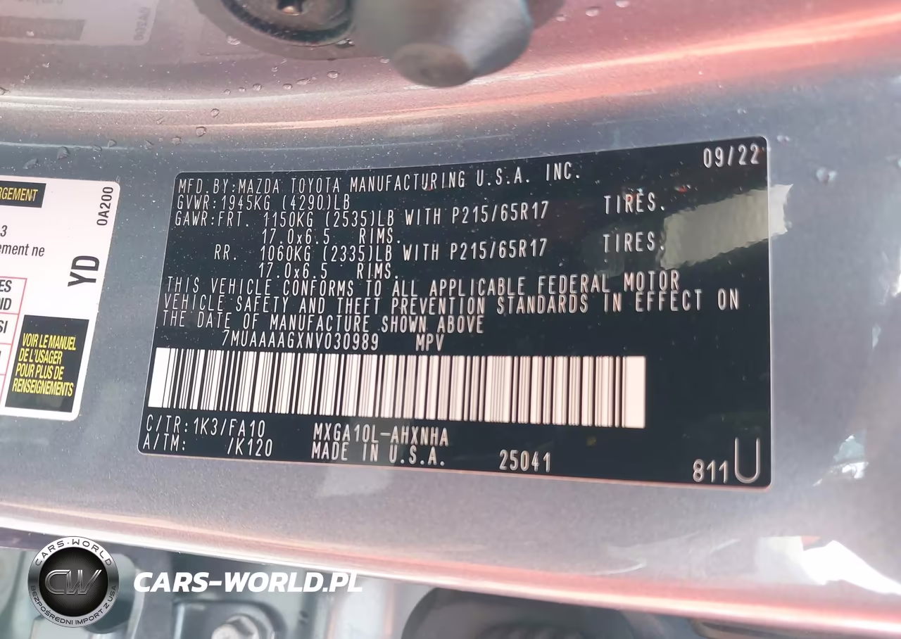 2022 Toyota Corolla Cross L VIN:7MUAAAAGXNV030989 - 9