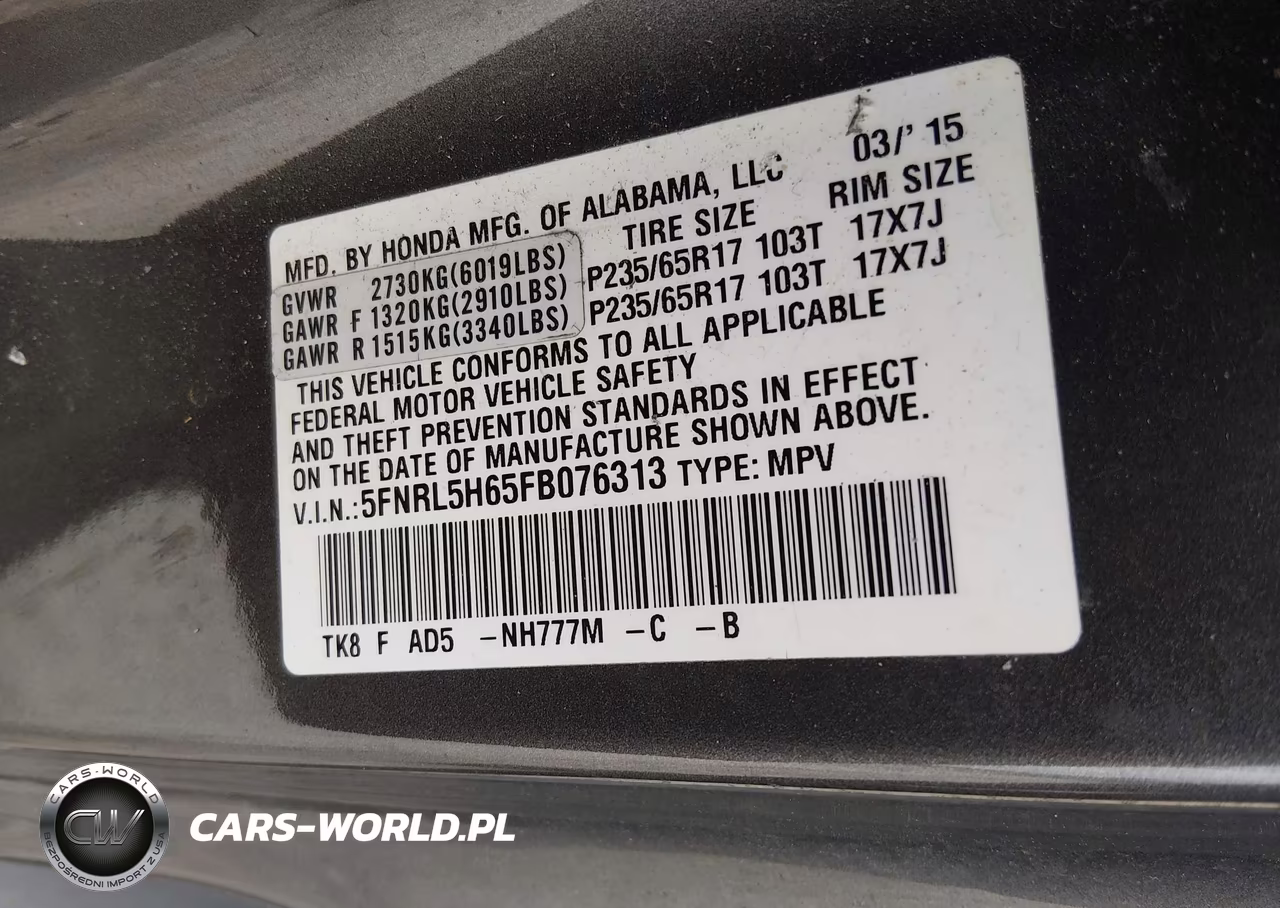 2015 Honda Odyssey Ex-L VIN:5FNRL5H65FB076313 - 9