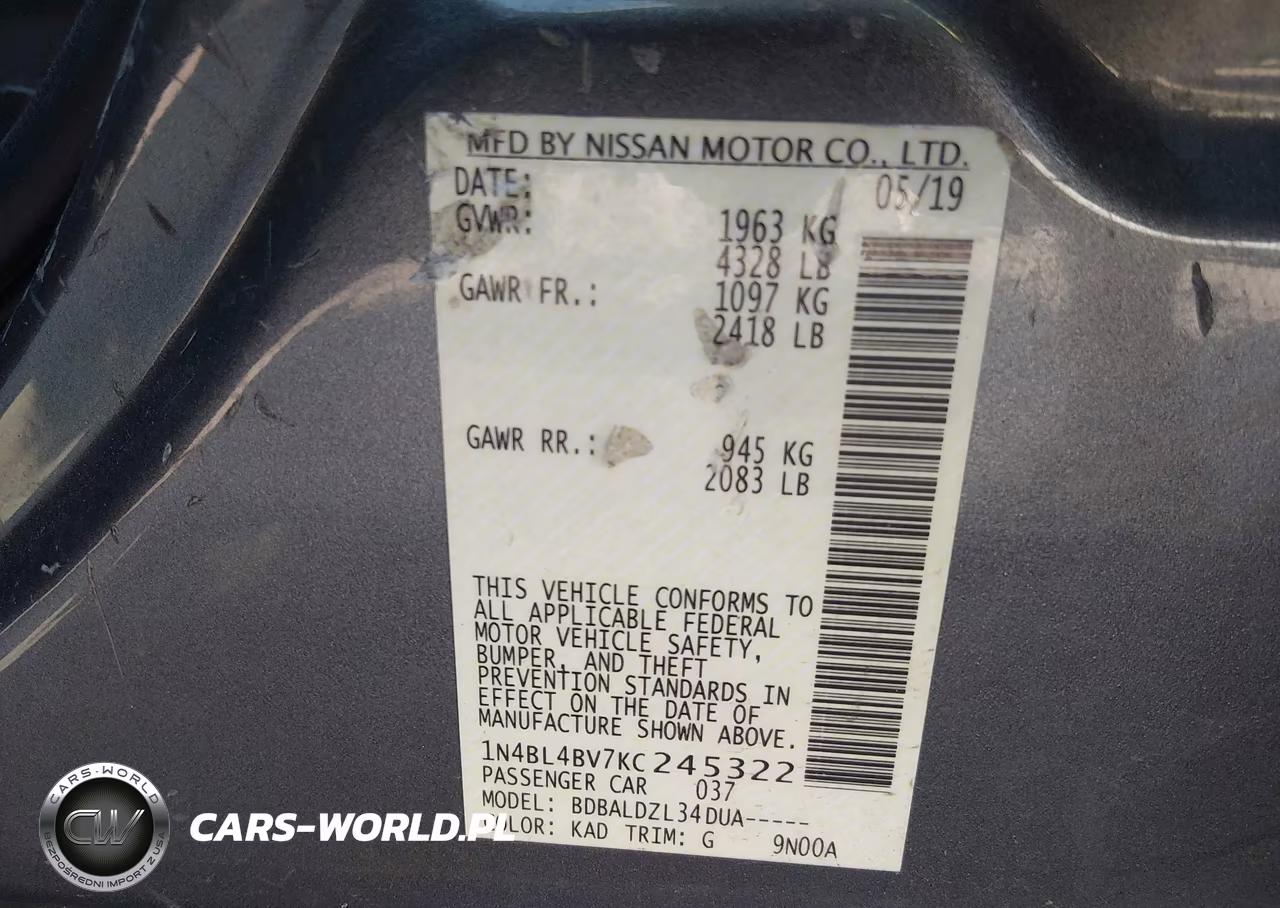 2019 Nissan Altima 2.5 S VIN:1N4BL4BV7KC245322 - 9