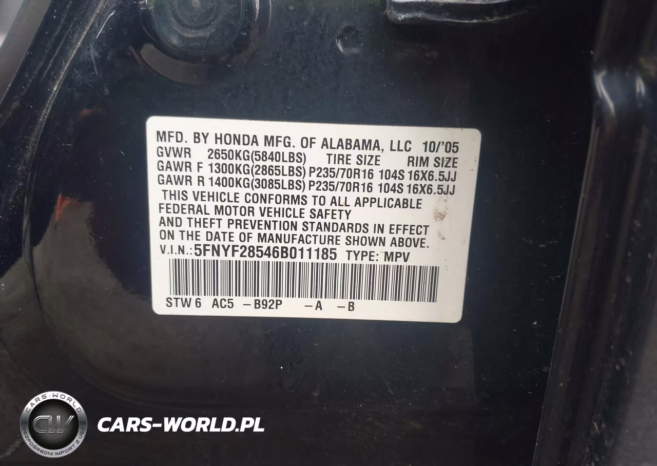 2006 Honda Pilot Ex-L VIN:5FNYF28546B011185 - 9