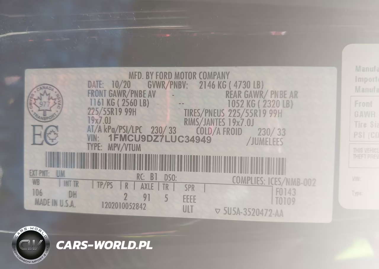2020 Ford Escape Titanium Hybrid VIN:1FMCU9DZ7LUC34949 - 9