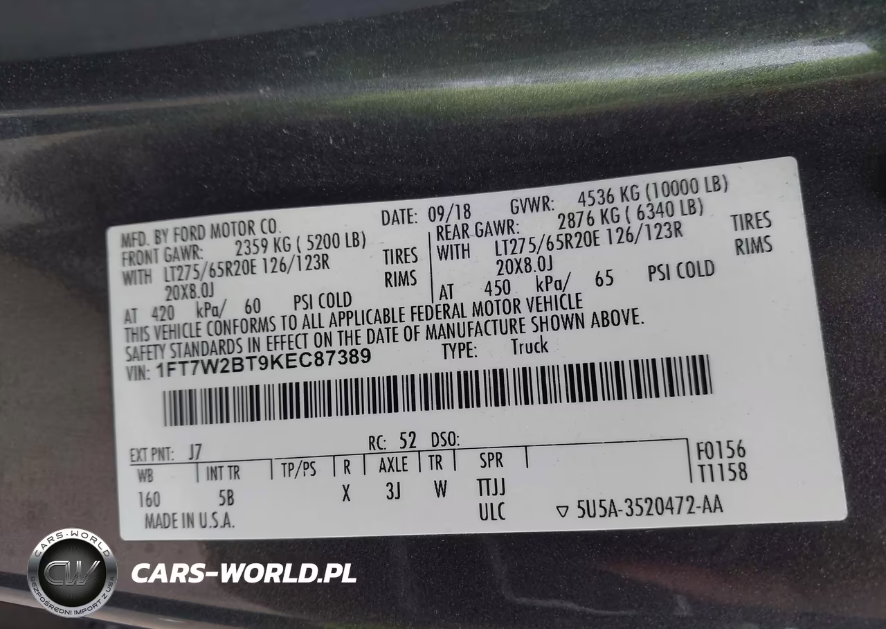 2019 Ford F-250 Lariat VIN:1FT7W2BT9KEC87389 - 9