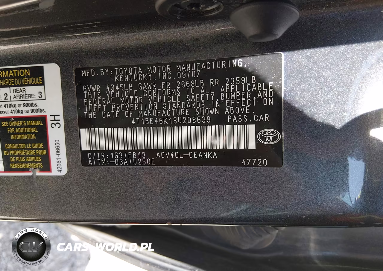 2008 Toyota Camry Le VIN:4T1BE46K18U208639 - 9