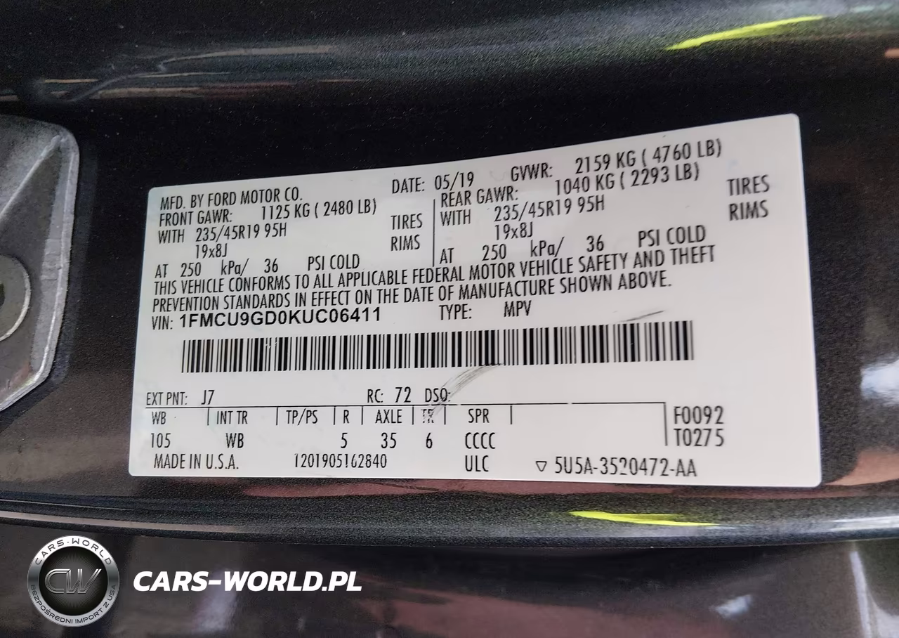 2019 Ford Escape Se VIN:1FMCU9GD0KUC06411 - 9