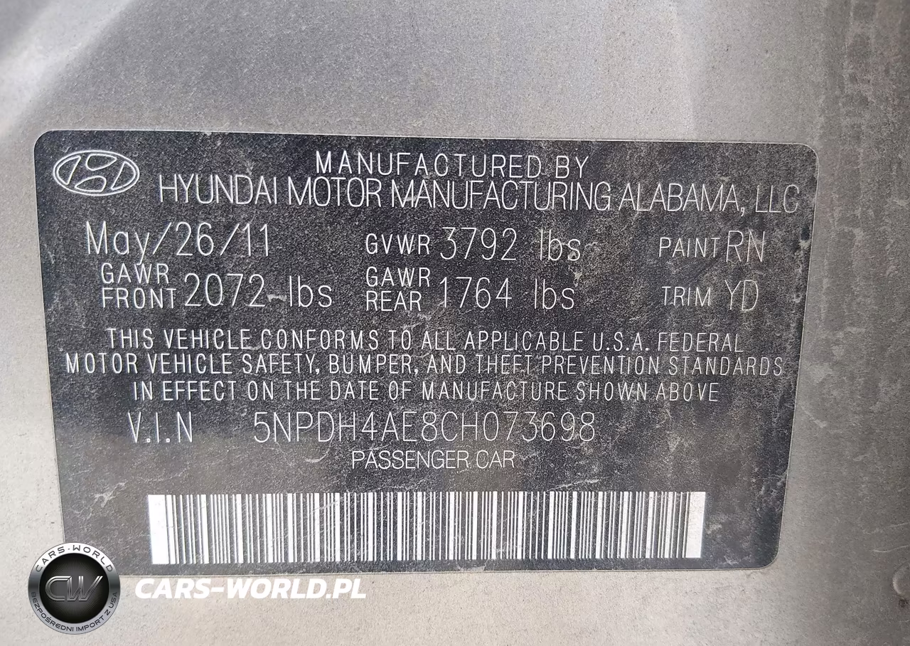 2012 Hyundai Elantra Gls VIN:5NPDH4AE8CH073698 - 9