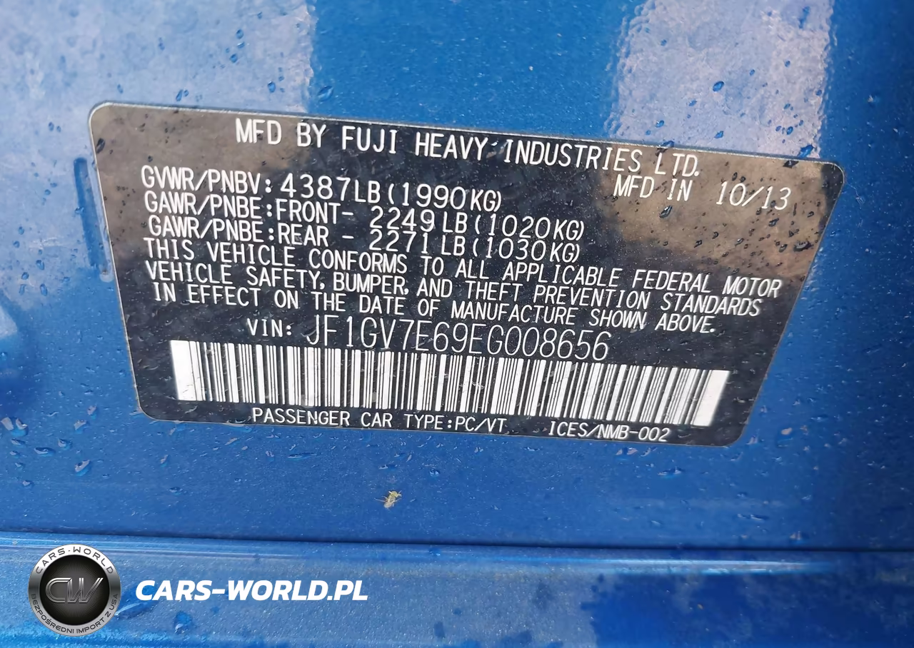 2014 Subaru Impreza Wrx VIN:JF1GV7E69EG008656 - 9