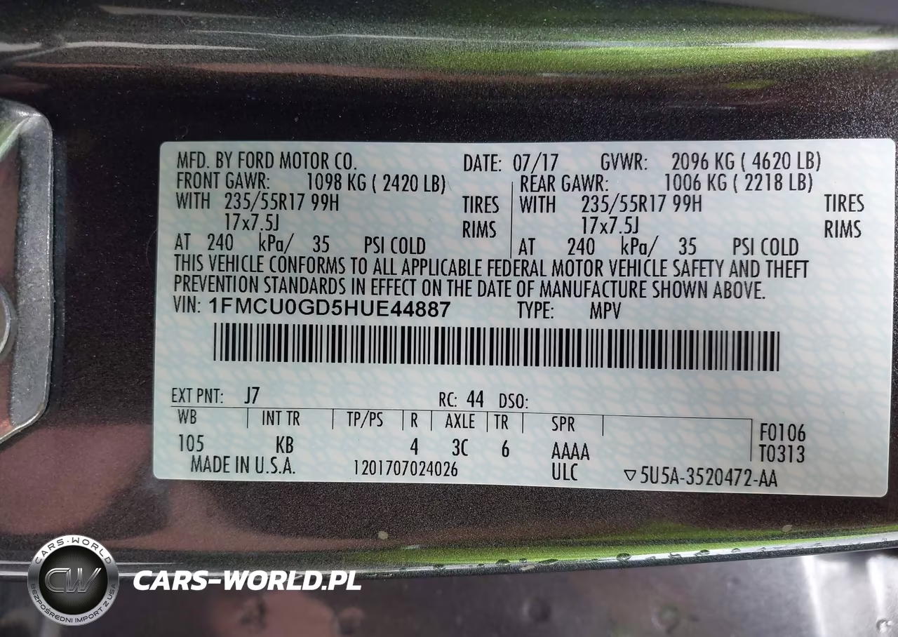 2017 Ford Escape Se VIN:1FMCU0GD5HUE44887 - 9