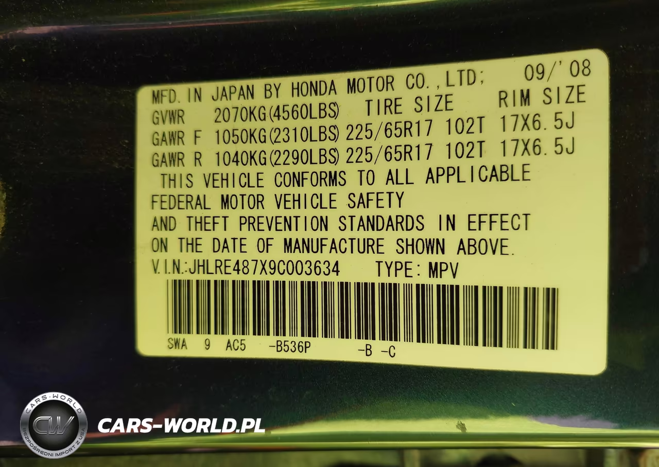 2009 Honda Cr-V Ex-L VIN:JHLRE487X9C003634 - 9