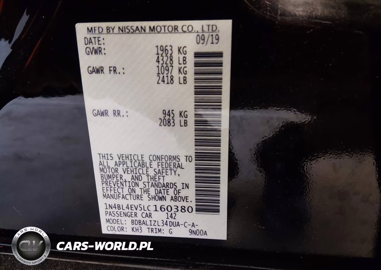 2020 Nissan Altima Sl Fwd VIN:1N4BL4EV5LC160380 - 9