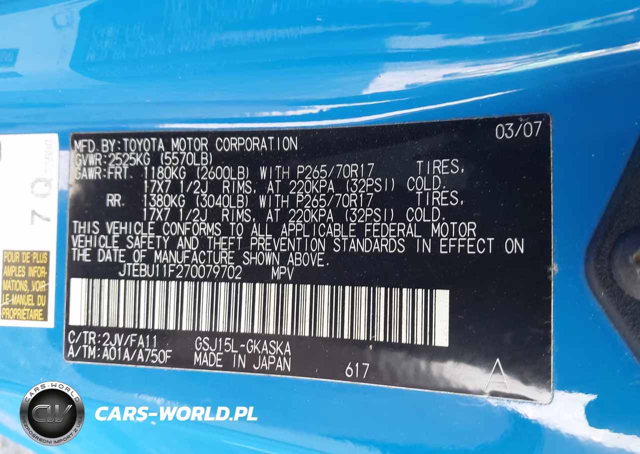 2007 Toyota Fj Cruiser VIN:JTEBU11F270079702 - 9