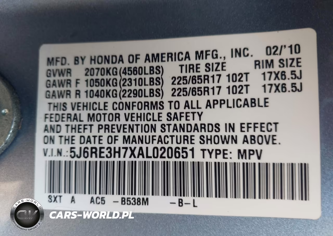 2010 Honda Cr-V Ex-L VIN:5J6RE3H7XAL020651 - 9