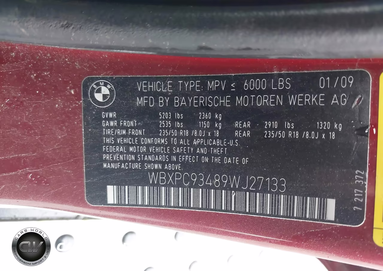 2009 BMW X3 xDrive30I VIN:WBXPC93489WJ27133 - 9