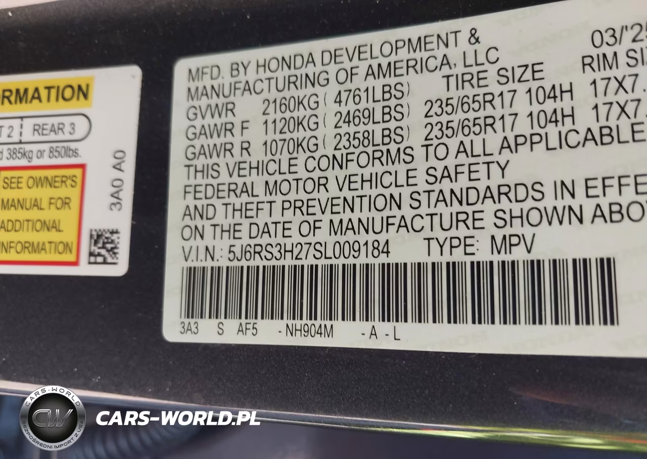 2025 Honda Cr-V Lx 2Wd VIN:5J6RS3H27SL009184 - 9