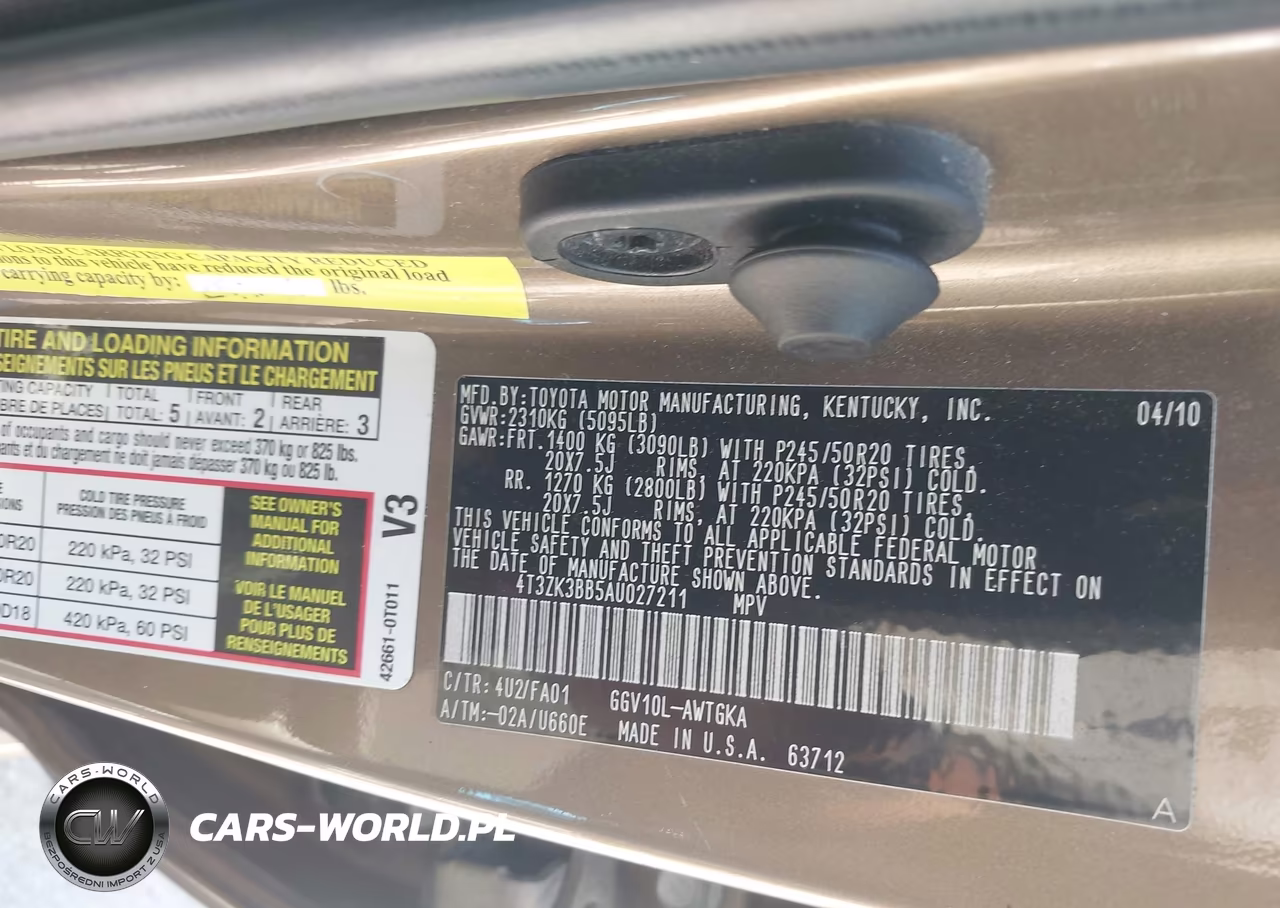 2010 Toyota Venza Base V6 VIN:4T3ZK3BB5AU027211 - 9
