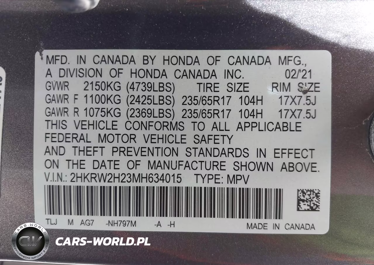 2021 Honda Cr-V Awd Lx VIN:2HKRW2H23MH634015 - 9