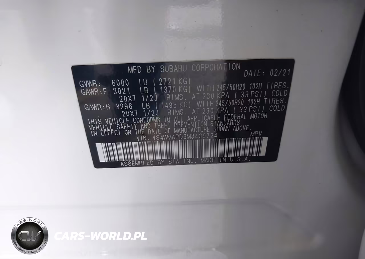 2021 Subaru Ascent Limited VIN:4S4WMAPD3M3439724 - 9